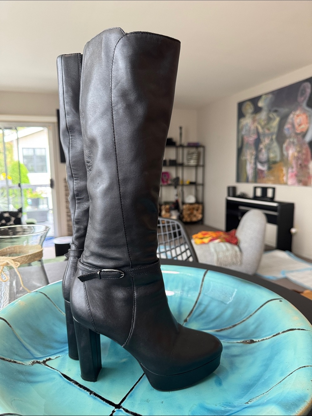 Naturalizer Black Knee-High Platform Block Heel Boots
